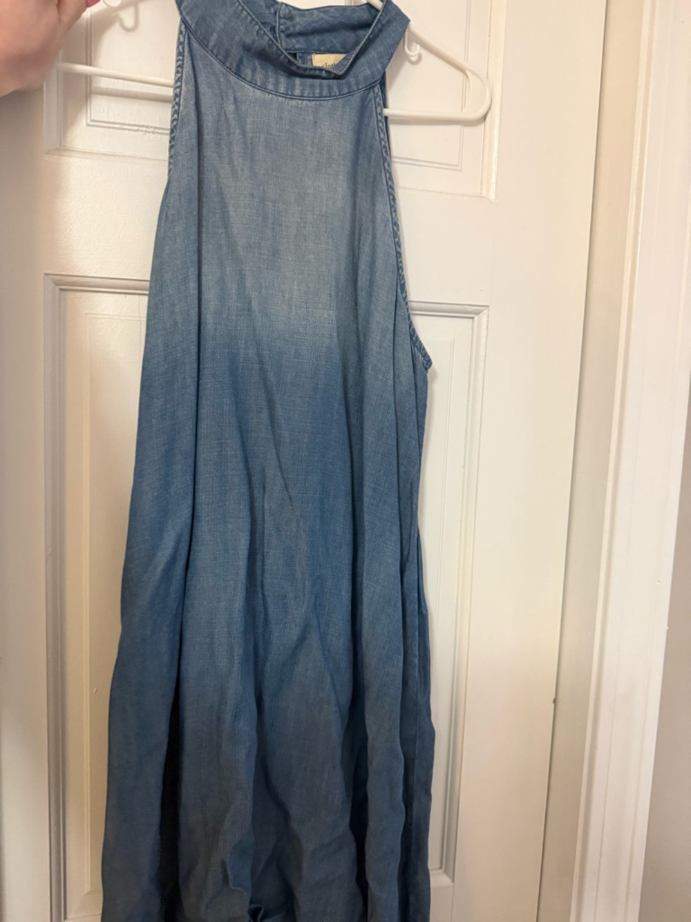 Chambray High-Neck Sleeveless Dress - denim